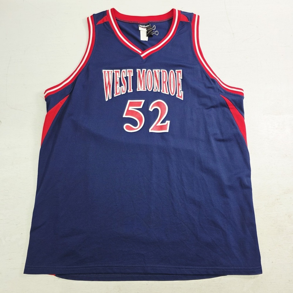 Wilson West Monroe #52 Basketball Jersey Mens XL Navy Red Made in USA Vintage‎